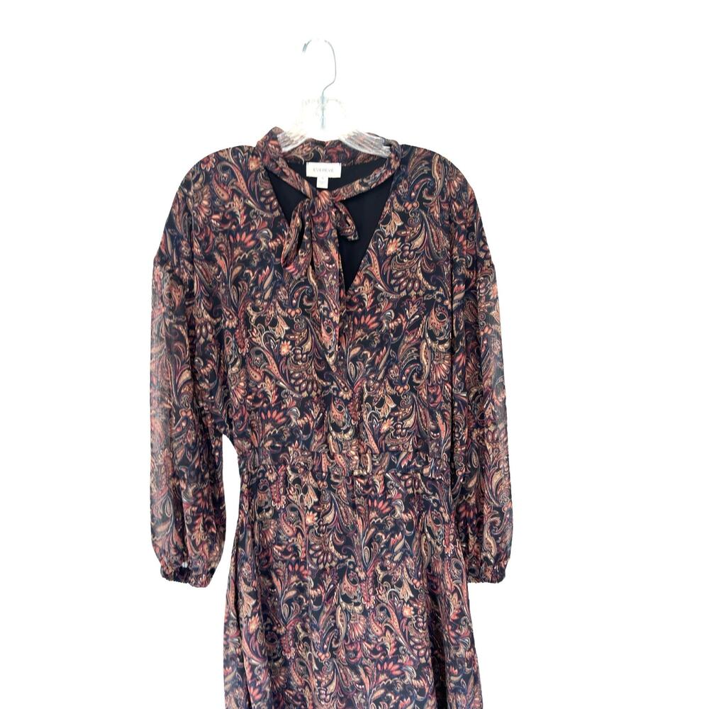Evereve Dress Paisley Print Tie Front Chiffon Gremlin Forest‎ Eliza Midi Small - Picture 4 of 15